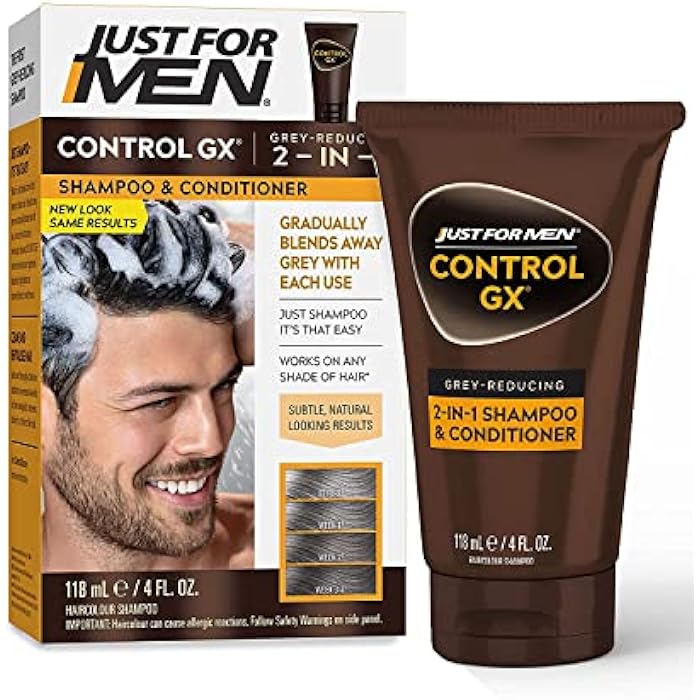 Just For Men Control GX Grey Reducing 2-in-1 Shampoo and Conditioner, Gradual Hair Color for Stronger and Healthier Hair, 4 Fl Oz - Pack of 1 (Packaging May Vary) - Image 1